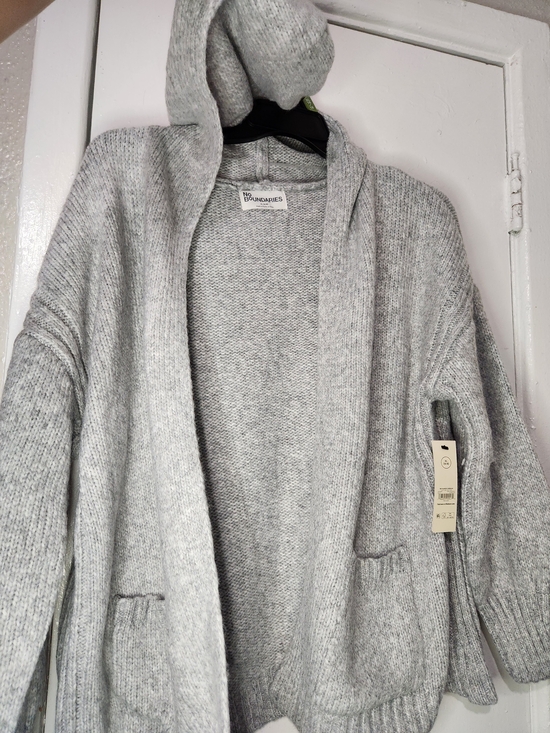 No Boundaries Sweaters - No Boundaries Light Gray Hooded Open-Front Cardigan